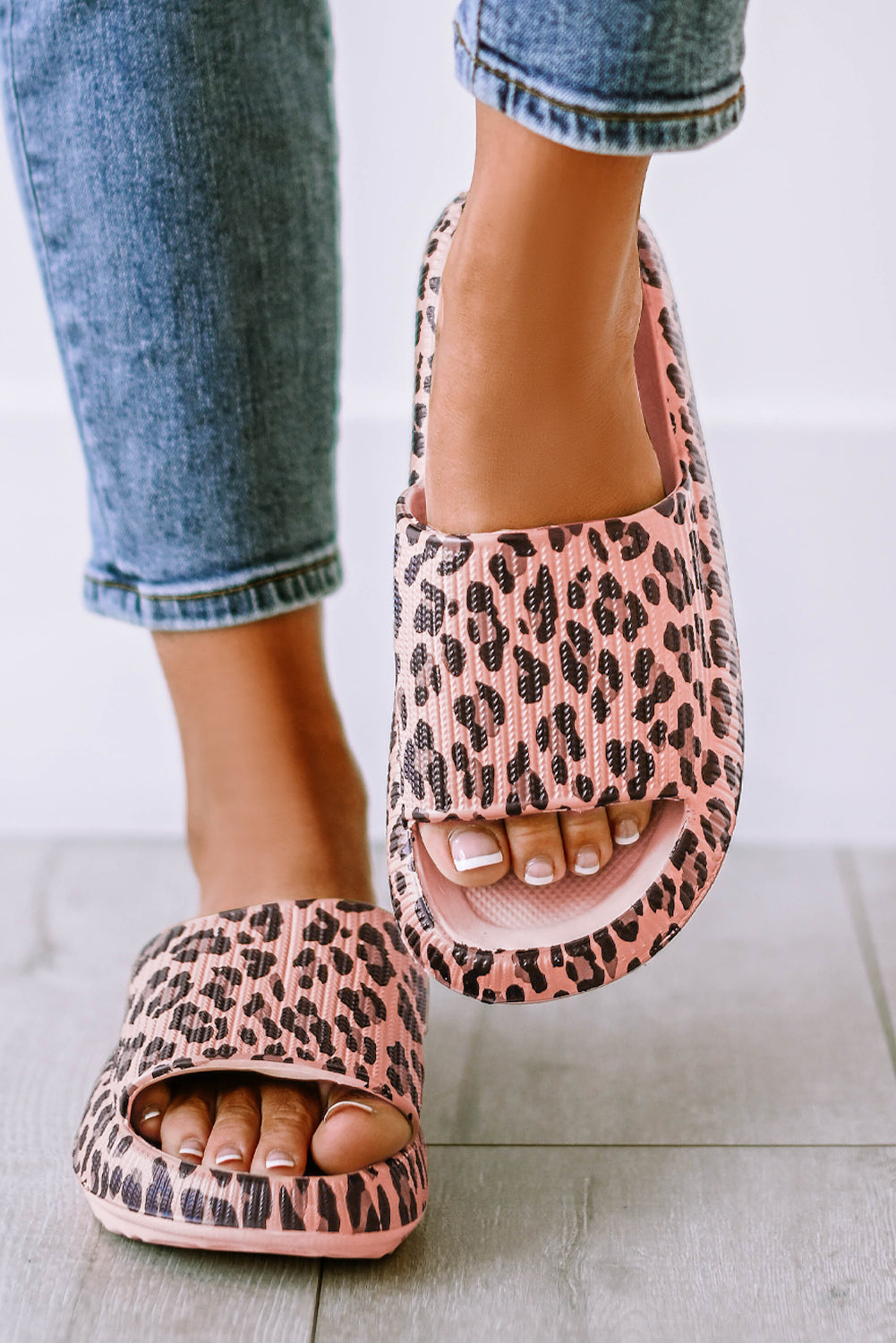 Pink Leopard Print Thick Sole Slip On Slippers - Glimmer Road