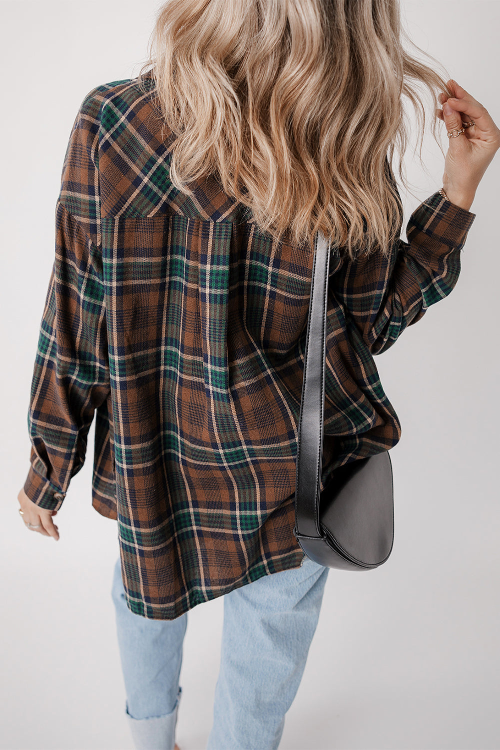 Brown Plaid Print Chest Pockets Buttoned Shirt Jacket - Glimmer Road