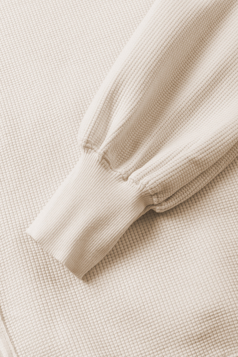White Waffle Knit Bishop Sleeve Split Oversized Sweatshirt - Glimmer Road