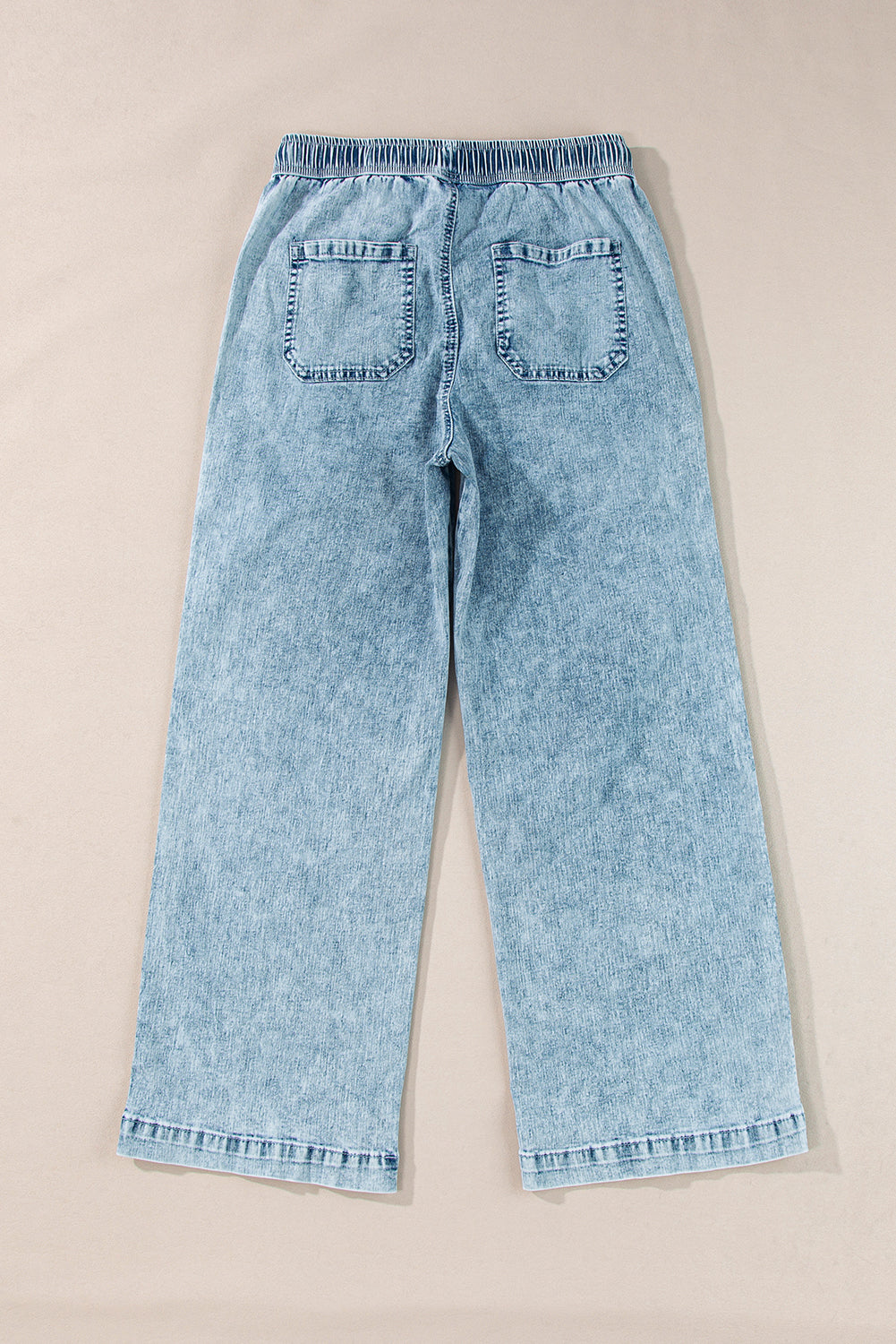 Myosotis Mineral Wash Drawstring Waist Loose Straight Denim Pants - Glimmer Road