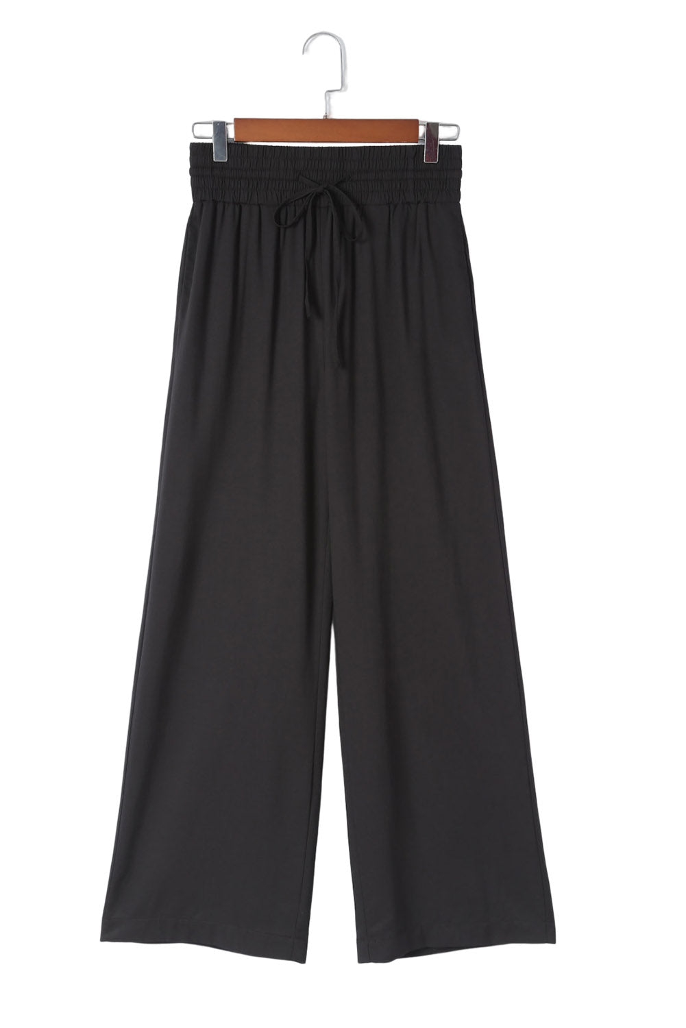 Black Drawstring Elastic Waist Casual Wide Leg Pants - Glimmer Road