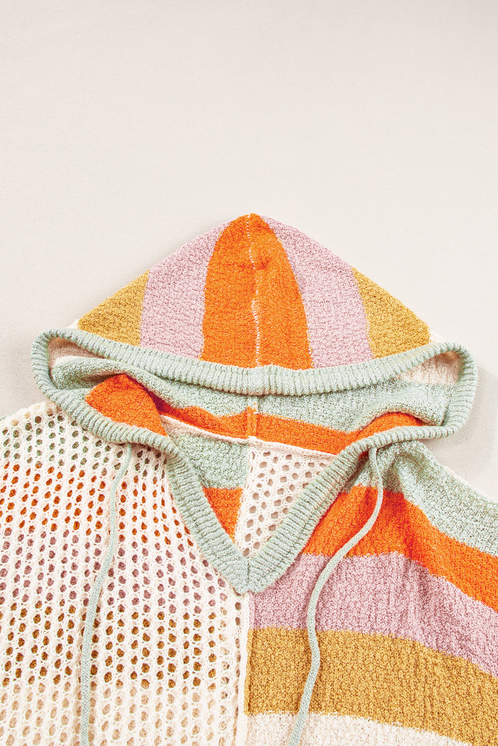 Beige Oversized Colorblock V Neck Hooded Sweater - Glimmer Road