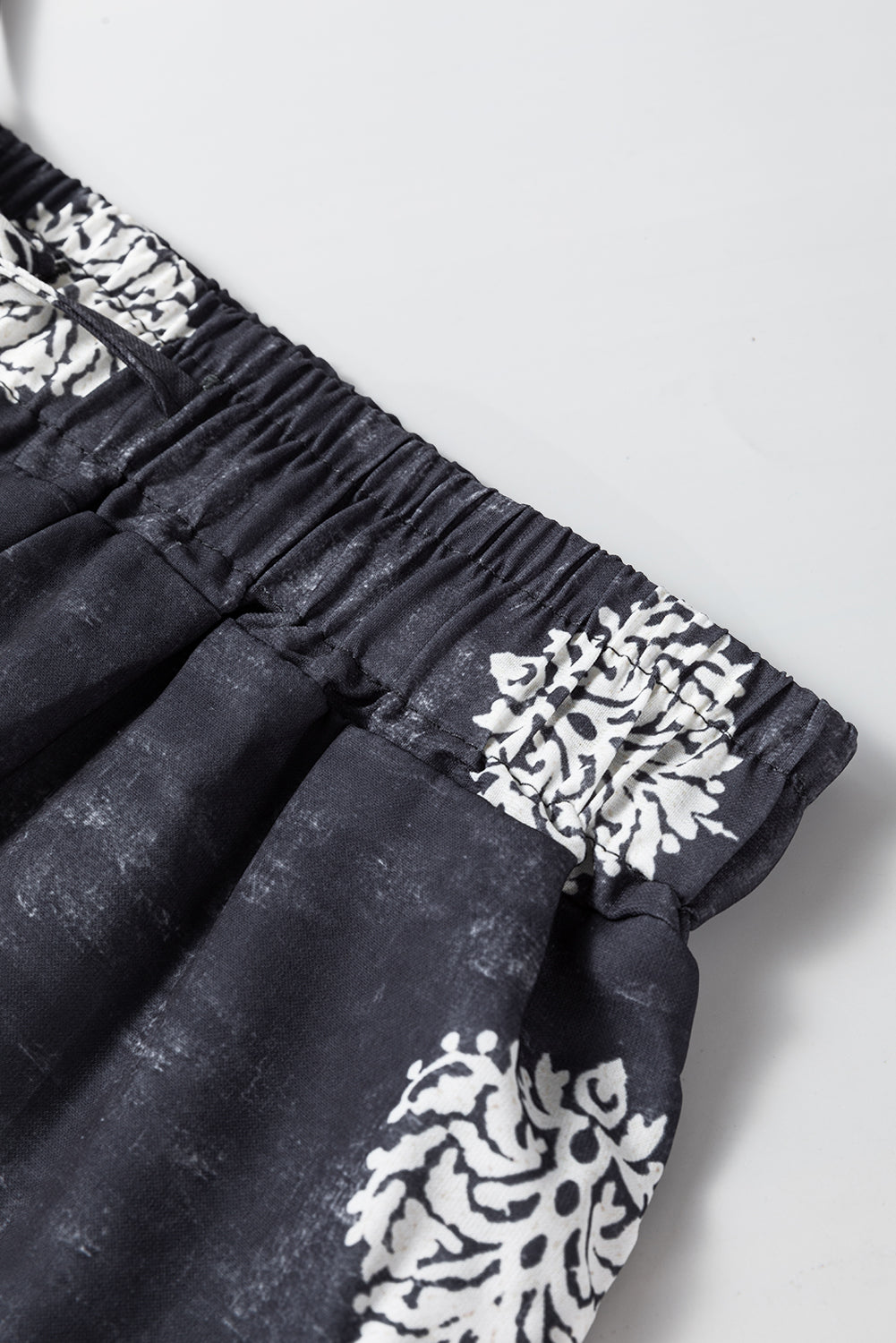 Black Bohemian Printed Drawstring Waist Wide Leg Pants - Glimmer Road
