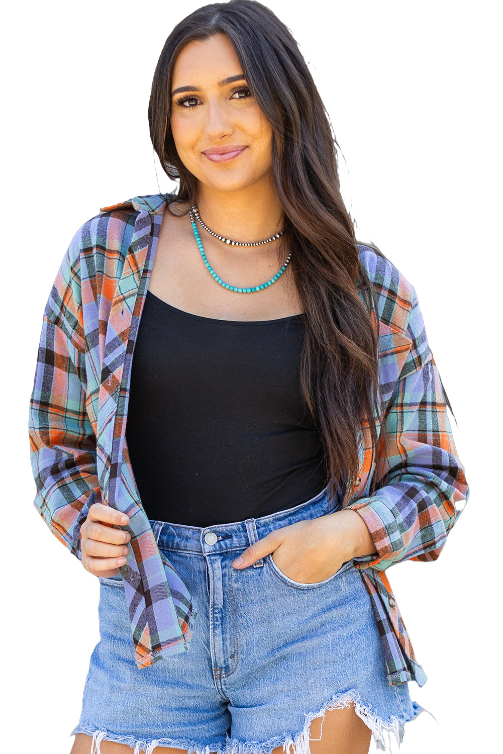 Orange Plaid Print Loose Vintage Shirt - Glimmer Road