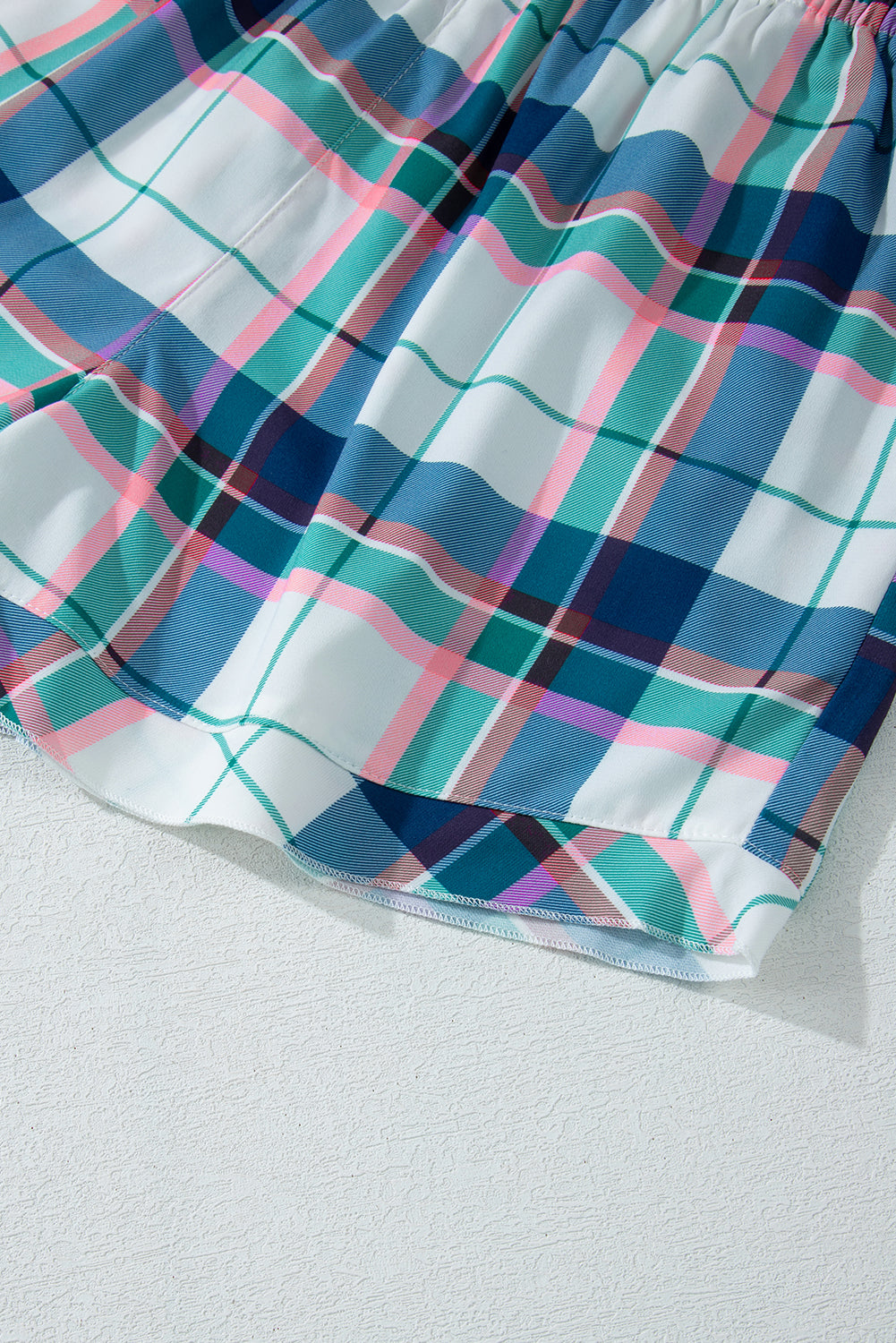 Blue Plaid Print Shirt and Shorts 2Pcs Lounge Set - Glimmer Road