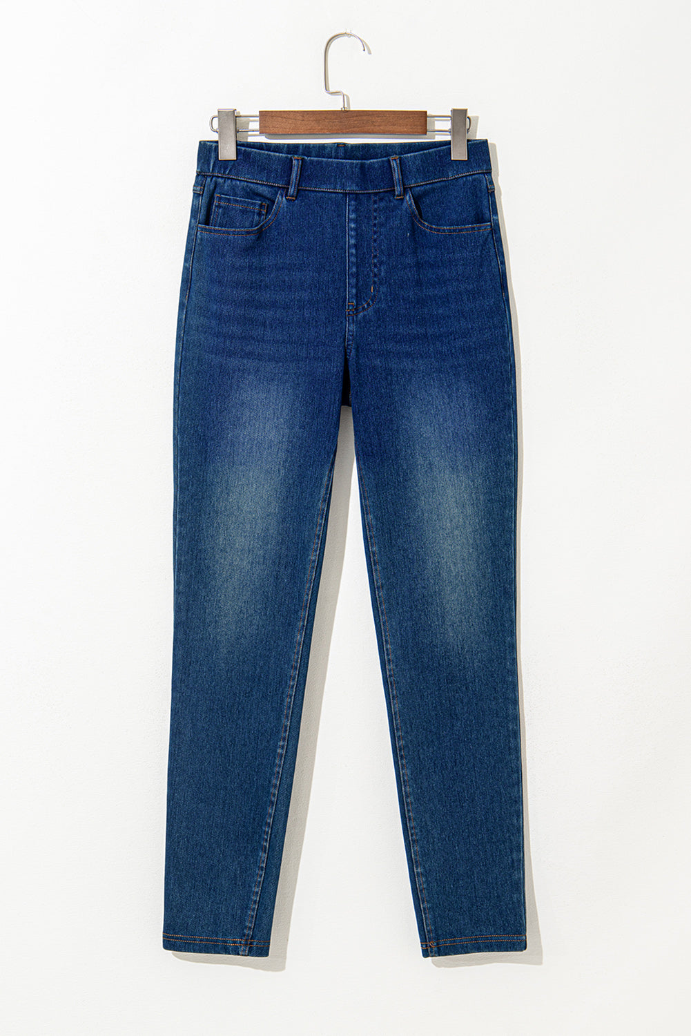 Ashleigh Blue Multiple Pockets Straight Leg Washed Stretchy Knit Casual Jeans - Glimmer Road