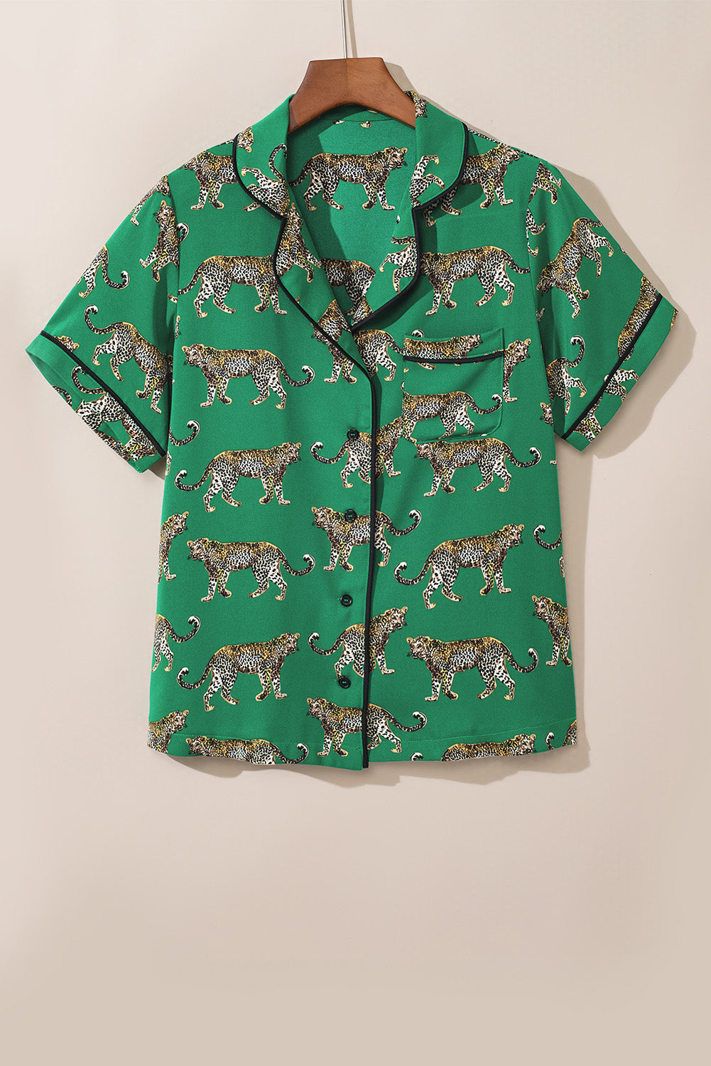 Green Cheetah Print Short Sleeve Shirt and Pants Pajama Set - Glimmer Road
