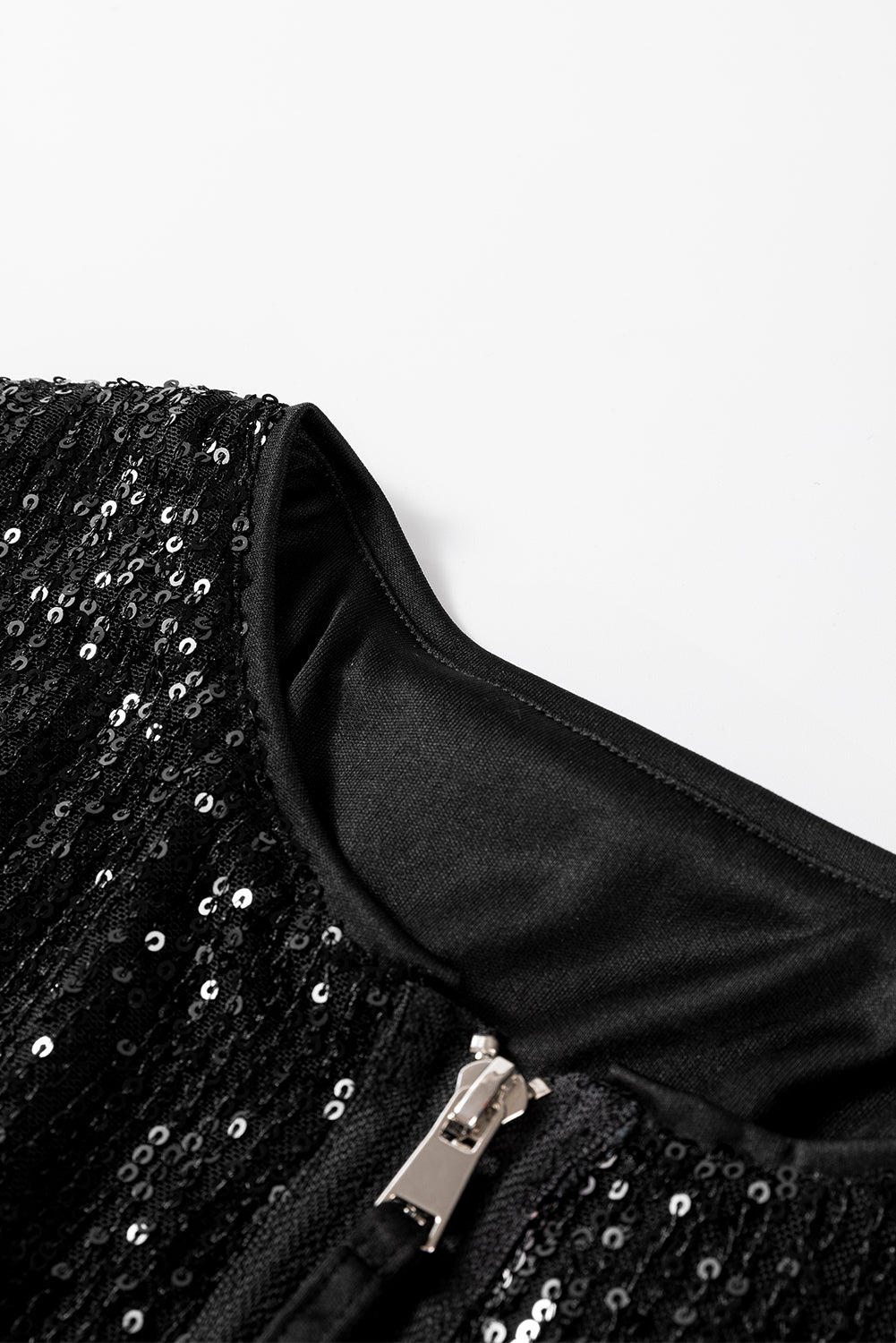 Apricot Sequin Zip up Round Neck Long Sleeve Jacket - Glimmer Road