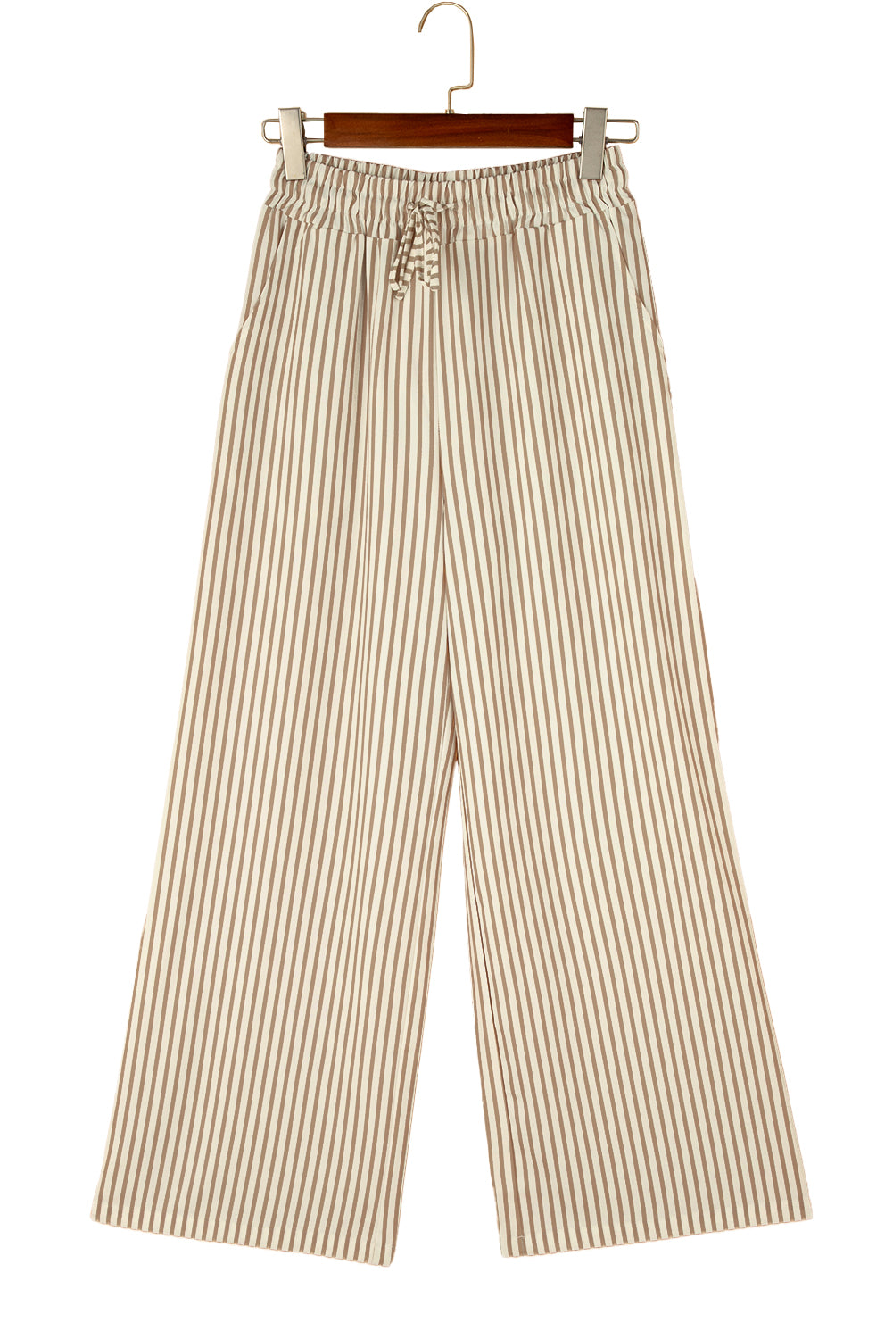 Khaki Stripe Print Wide Leg Drawstring Pants - Glimmer Road
