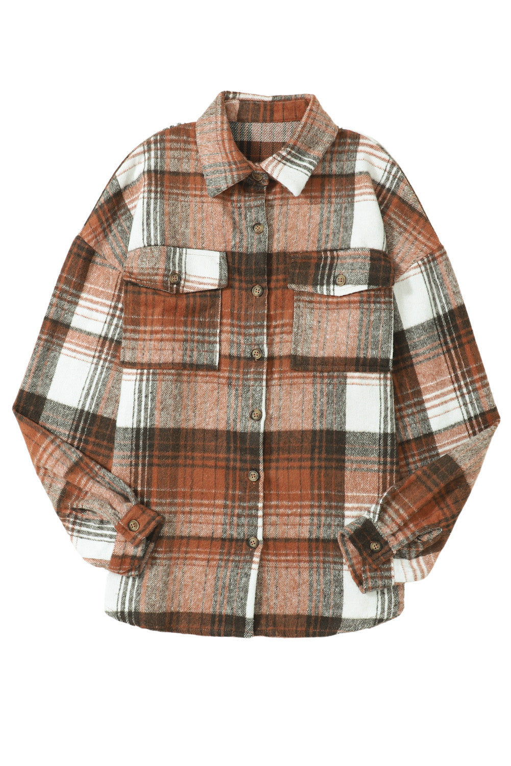 Brown Plaid Flap Pockets Shacket - Glimmer Road