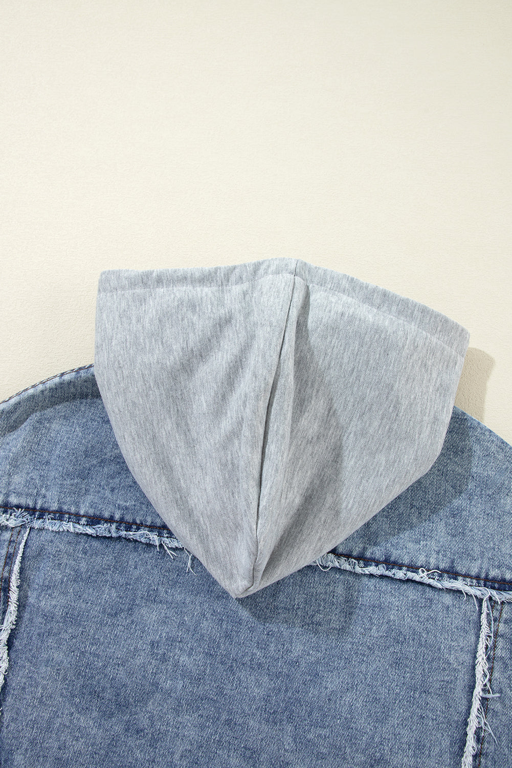Beau Blue Plaid Print Patchwork Hooded Raw Hem Denim Jacket - Glimmer Road