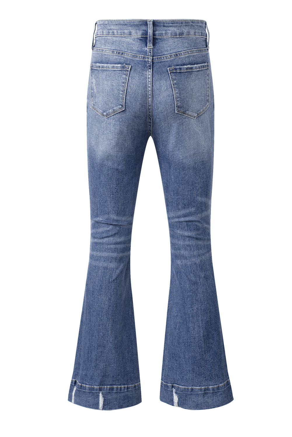Sky Blue Slight Distressed Medium Wash Flare Jeans - Glimmer Road