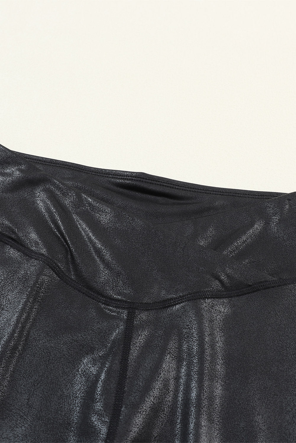 Black Crossed Dip Waist Sleek Leather Leggings - Glimmer Road
