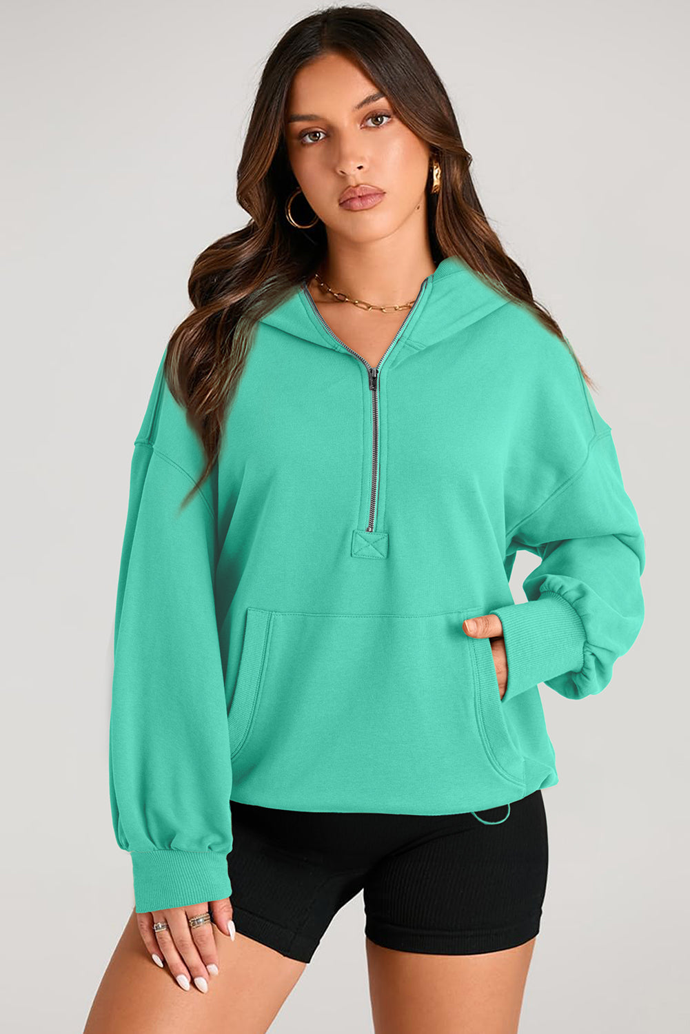 Orange Solid Kangaroo Pocket Half Zipper Oversized Hoodie - Glimmer Road