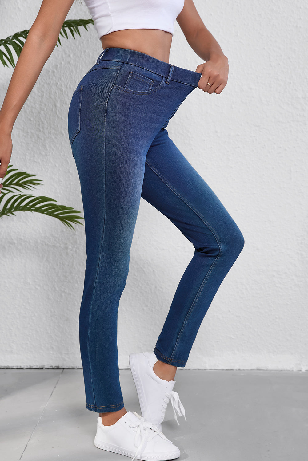 Ashleigh Blue Multiple Pockets Straight Leg Washed Stretchy Knit Casual Jeans - Glimmer Road