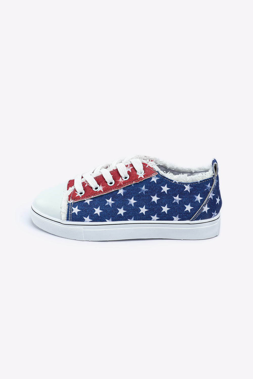 Multicolor American Flag Stars Printed Frayed Detail Lace-up Shoes - Glimmer Road