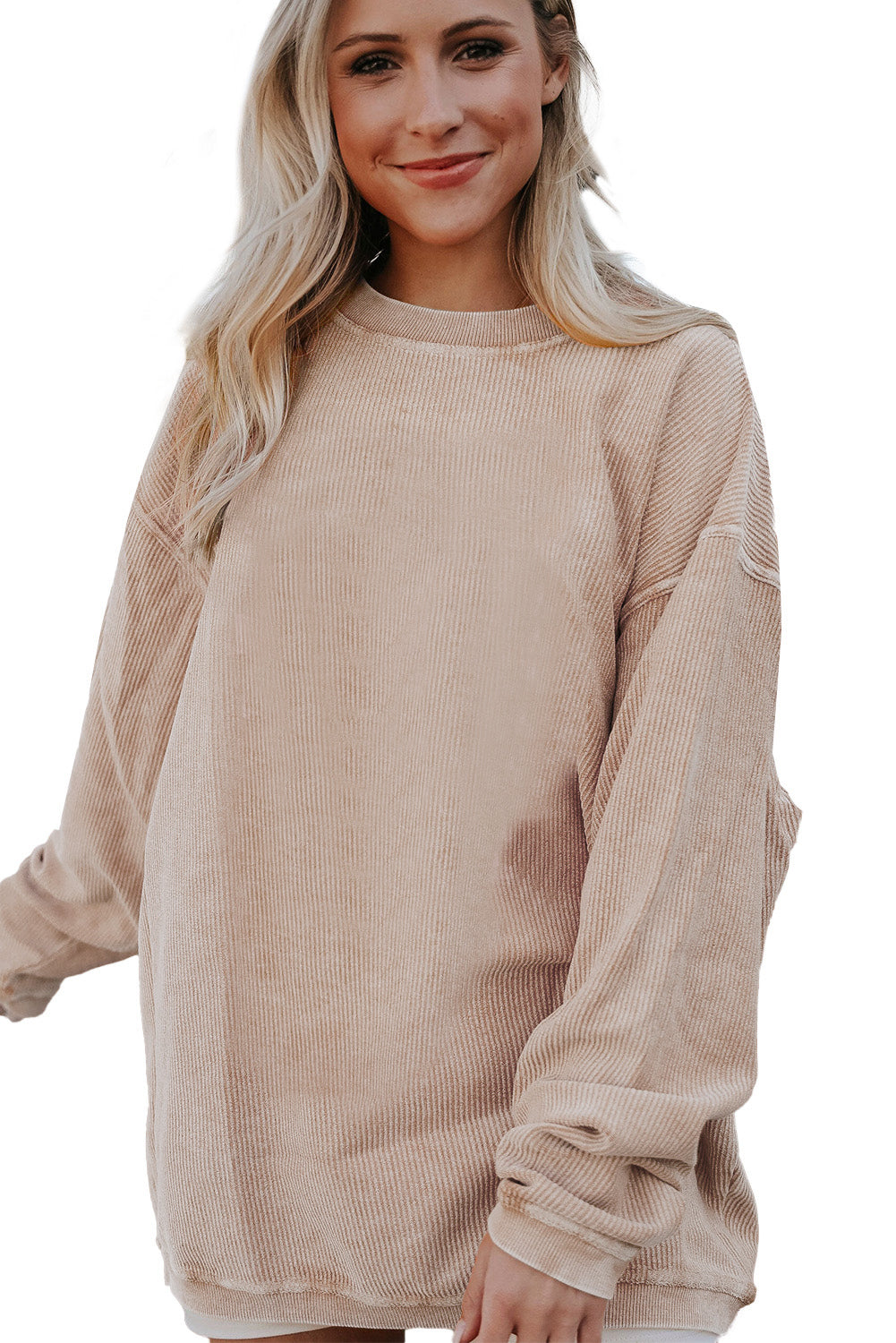 Apricot Ribbed Corduroy Oversized Sweatshirt - Glimmer Road