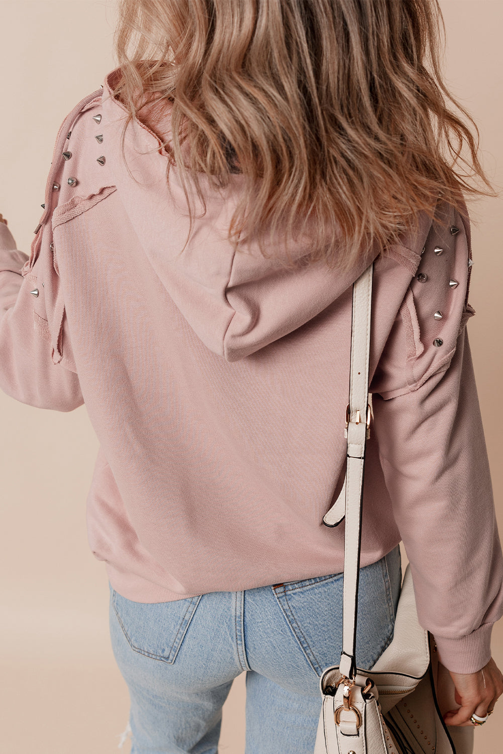 Fushia Solid Color Rivet Stud Raglan Sleeve Hoodie with Pocket - Glimmer Road