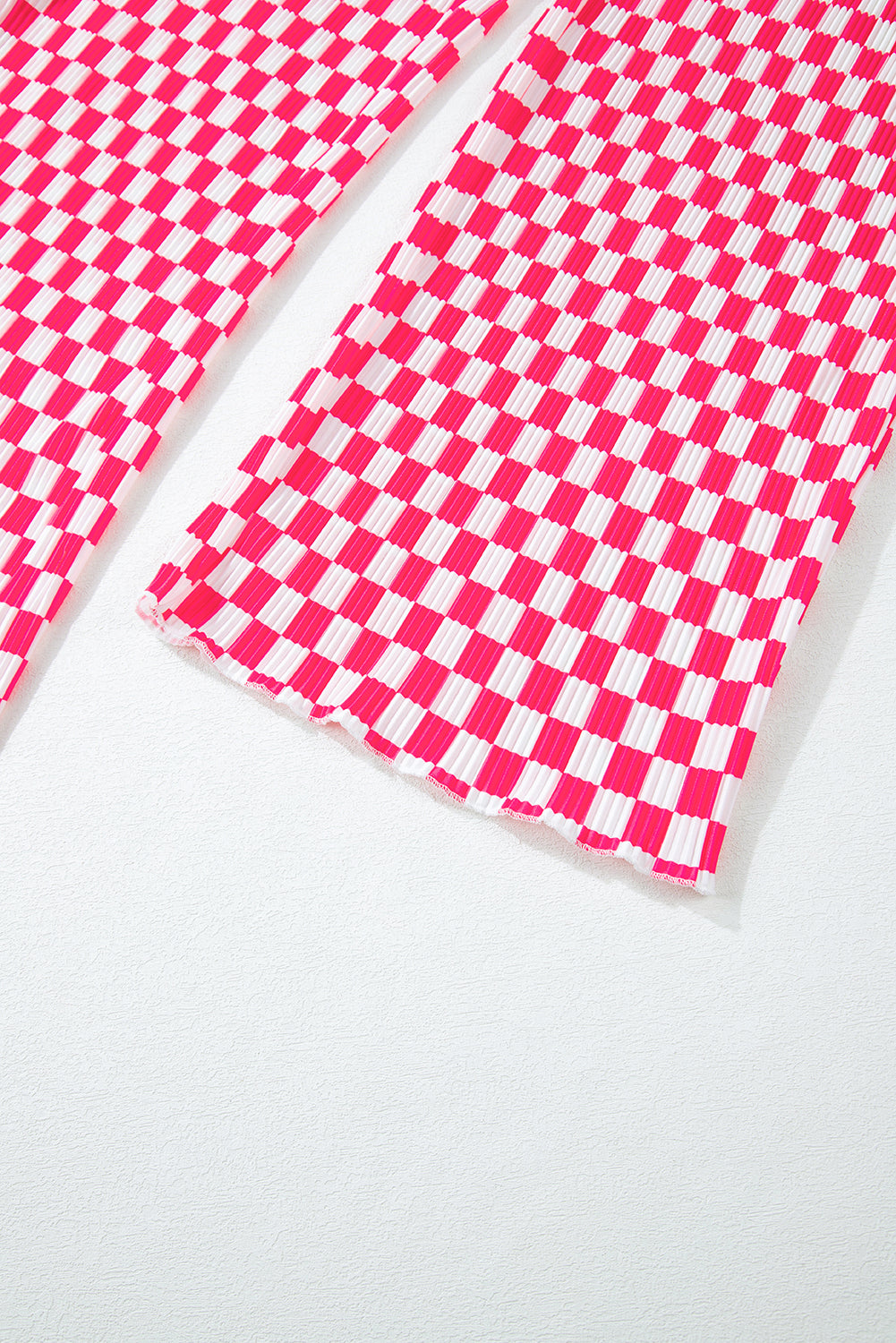 Pink Checkered Buttoned Shirt and High Waist Pants Pajama Set - Glimmer Road