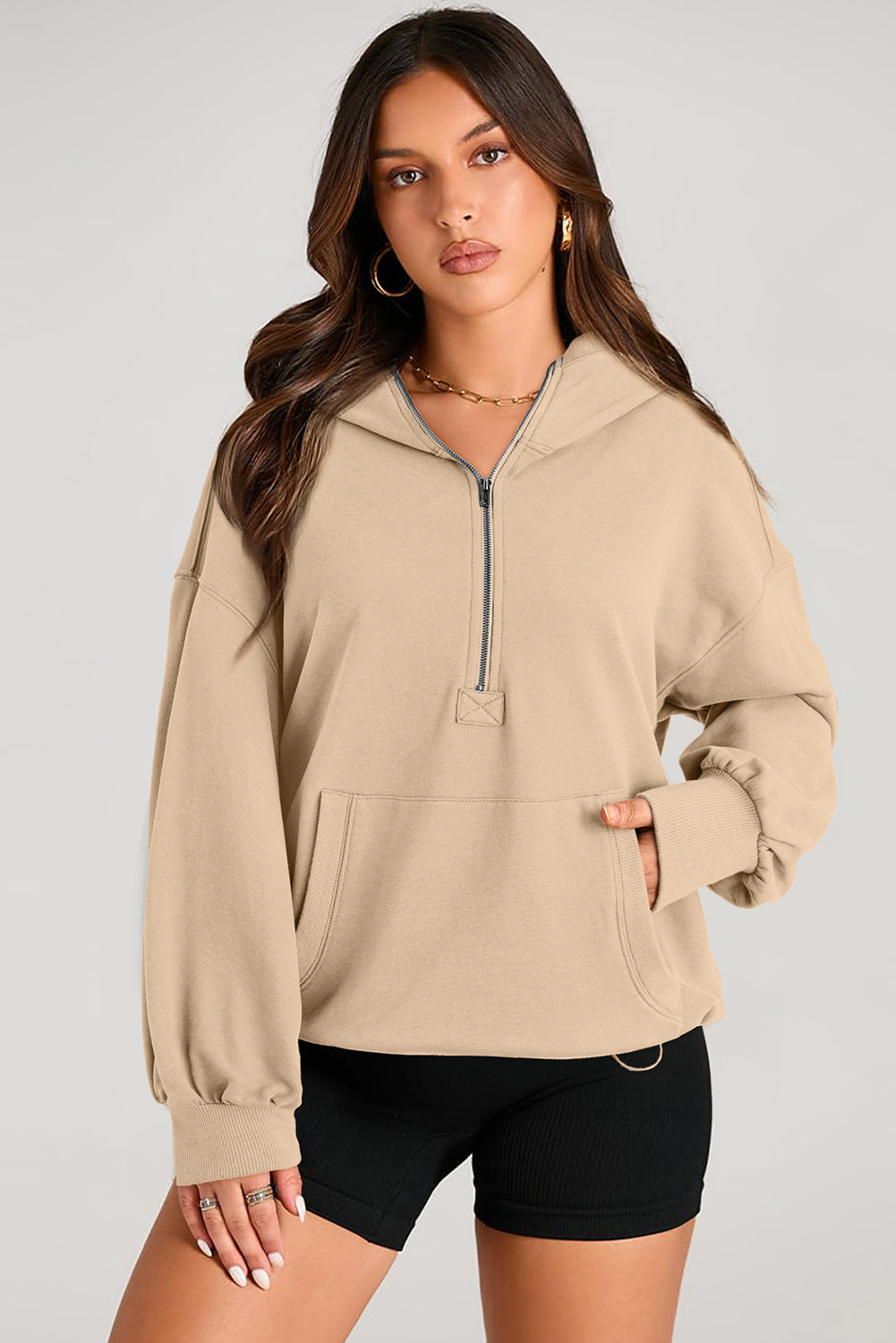 Orange Solid Kangaroo Pocket Half Zipper Oversized Hoodie - Glimmer Road