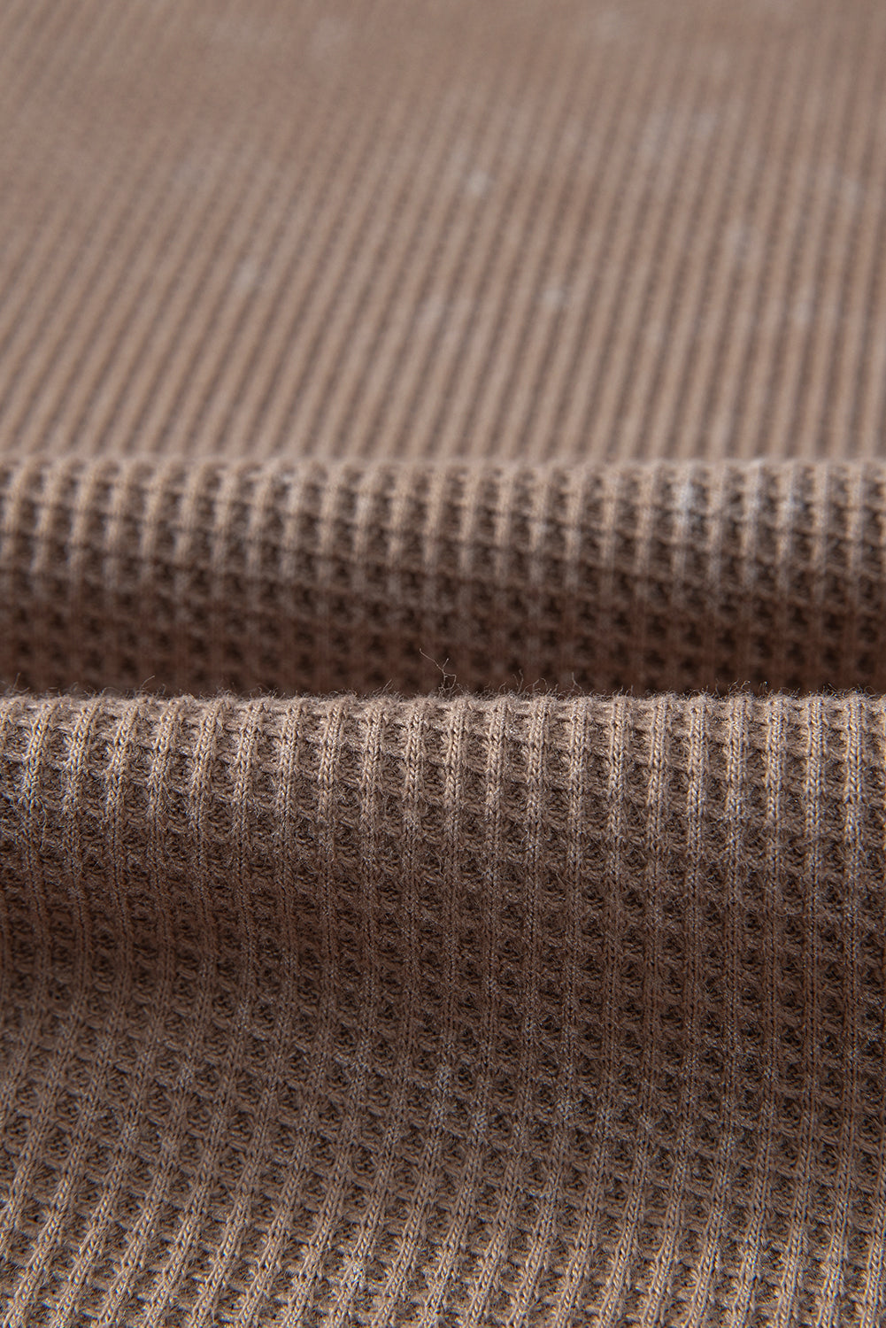 Coffee Acid Wash Waffle Knit Buttoned Neckline Long Sleeve Top - Glimmer Road