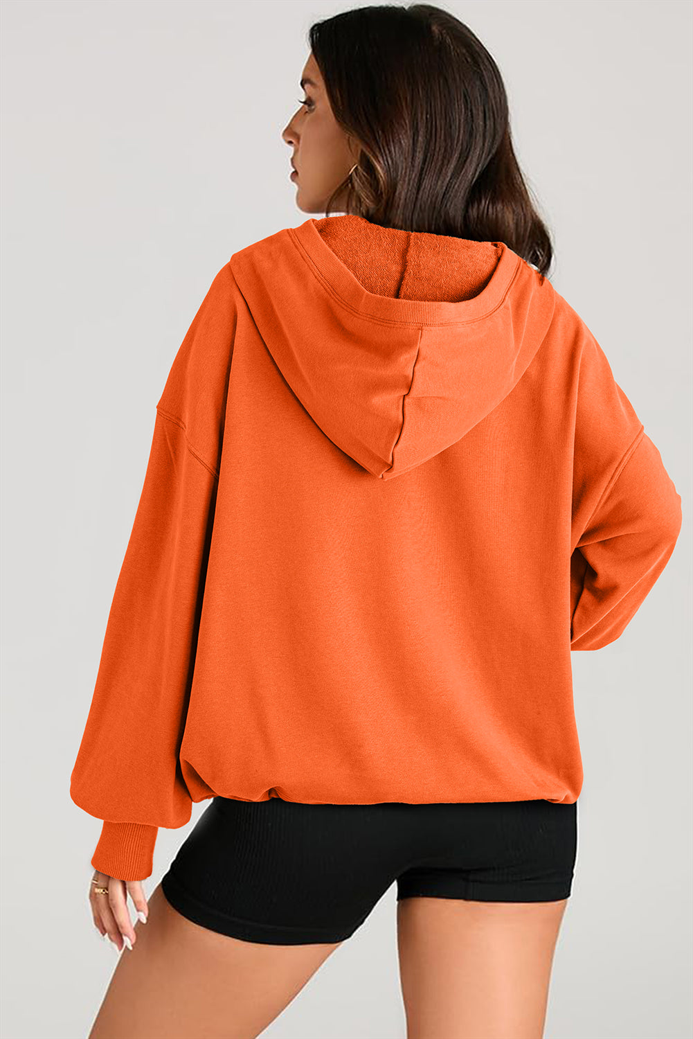 Orange Solid Kangaroo Pocket Half Zipper Oversized Hoodie - Glimmer Road
