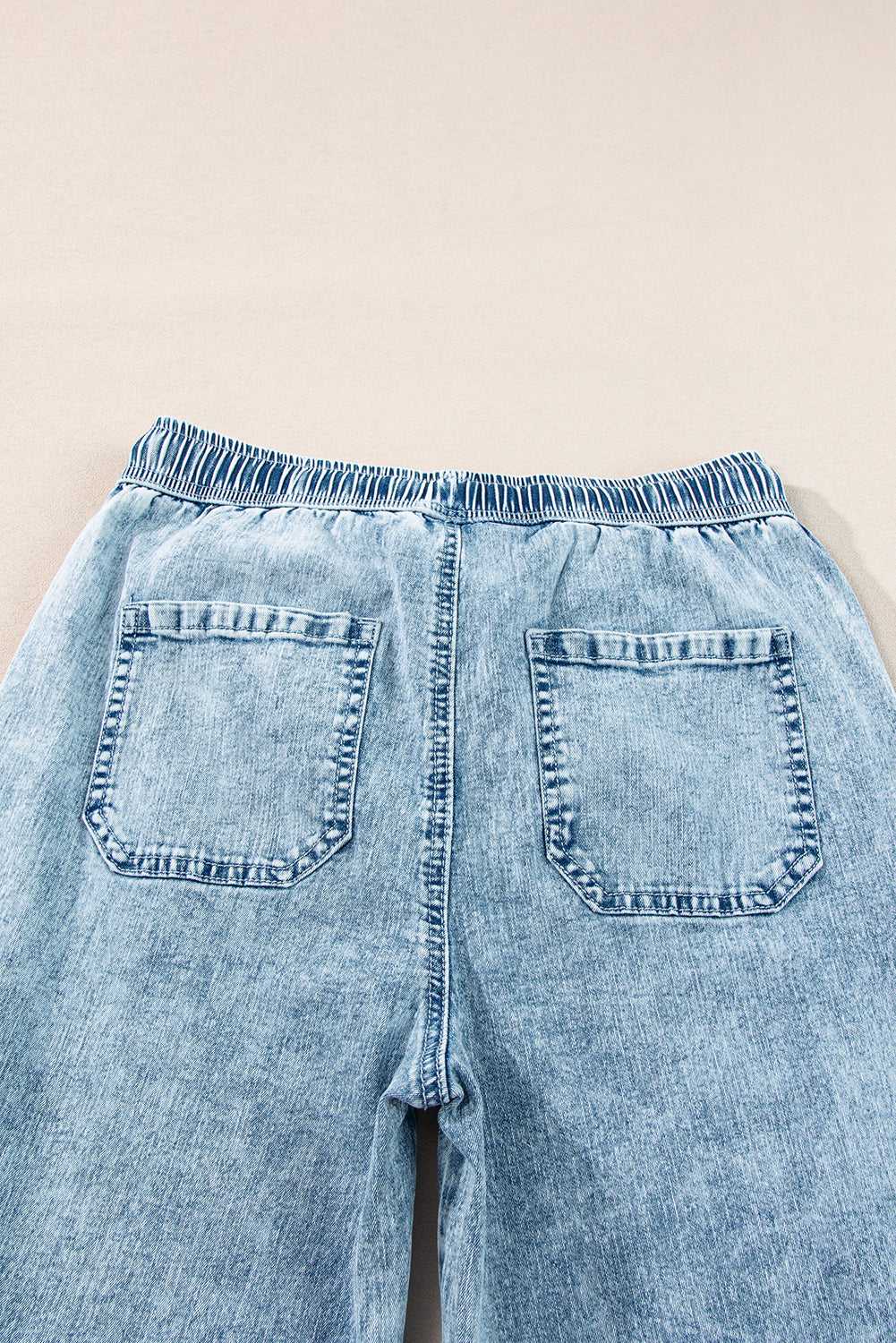 Myosotis Mineral Wash Drawstring Waist Loose Straight Denim Pants - Glimmer Road