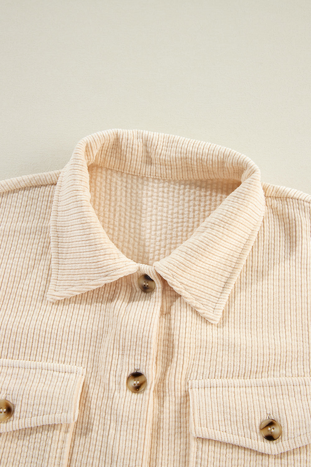 Oatmeal Corduroy Flap Pocket Button Up Shacket - Glimmer Road