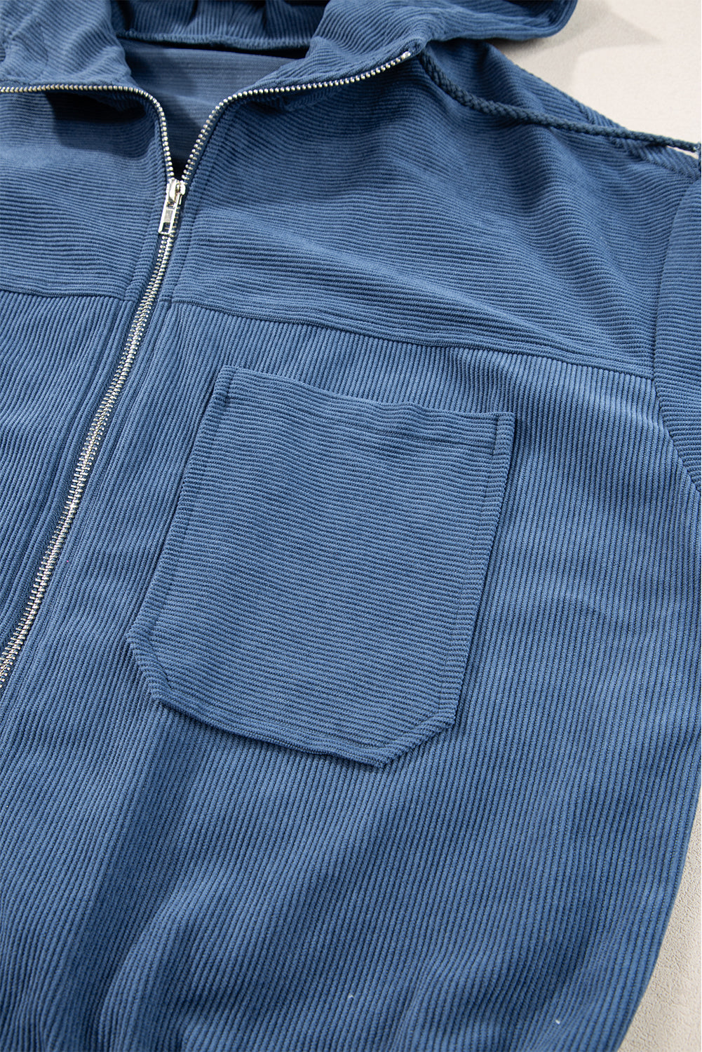 Real Teal Corduroy Drawstring Hooded Pocket Zip Up Jacket - Glimmer Road