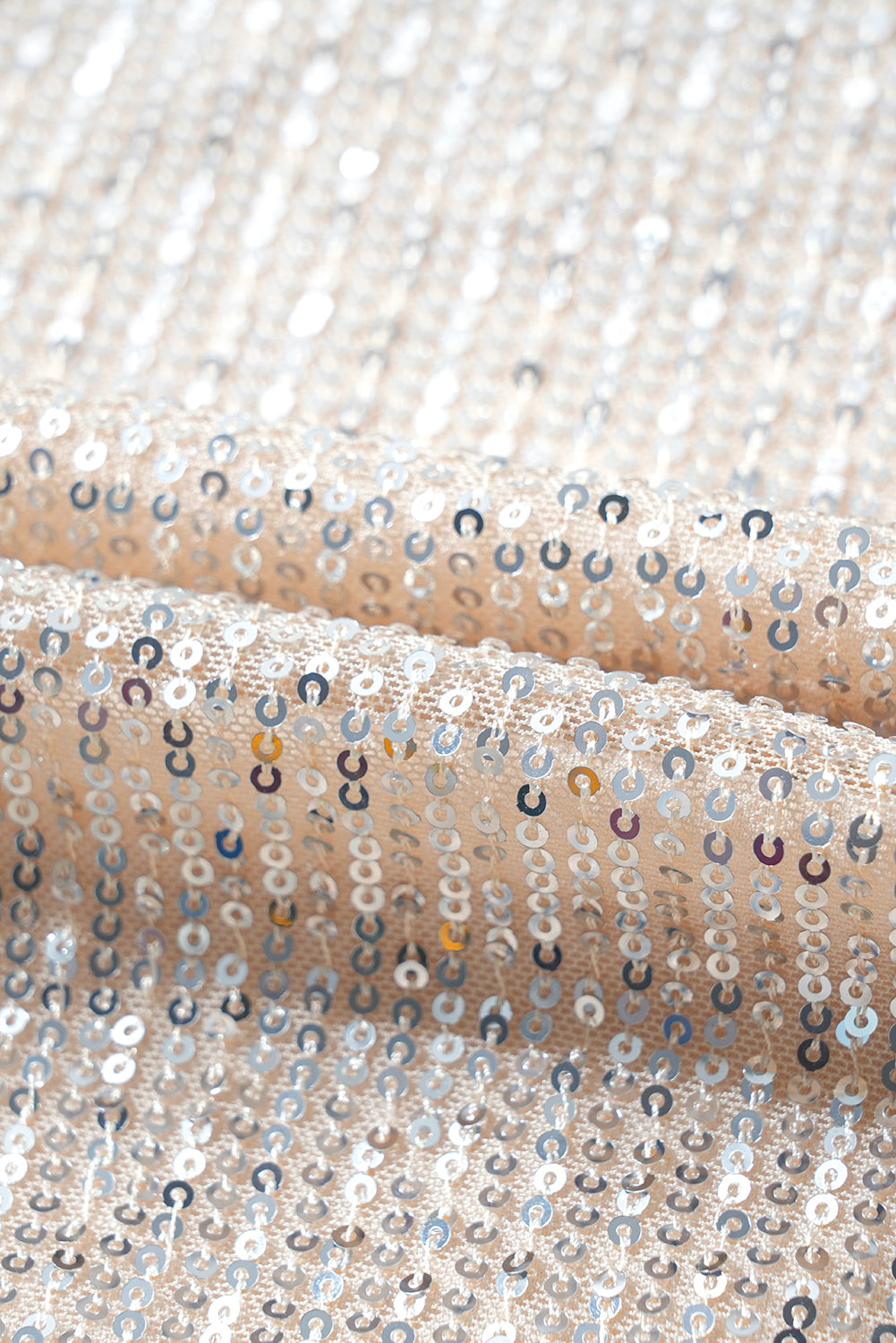 Apricot Sequin Zip up Round Neck Long Sleeve Jacket - Glimmer Road