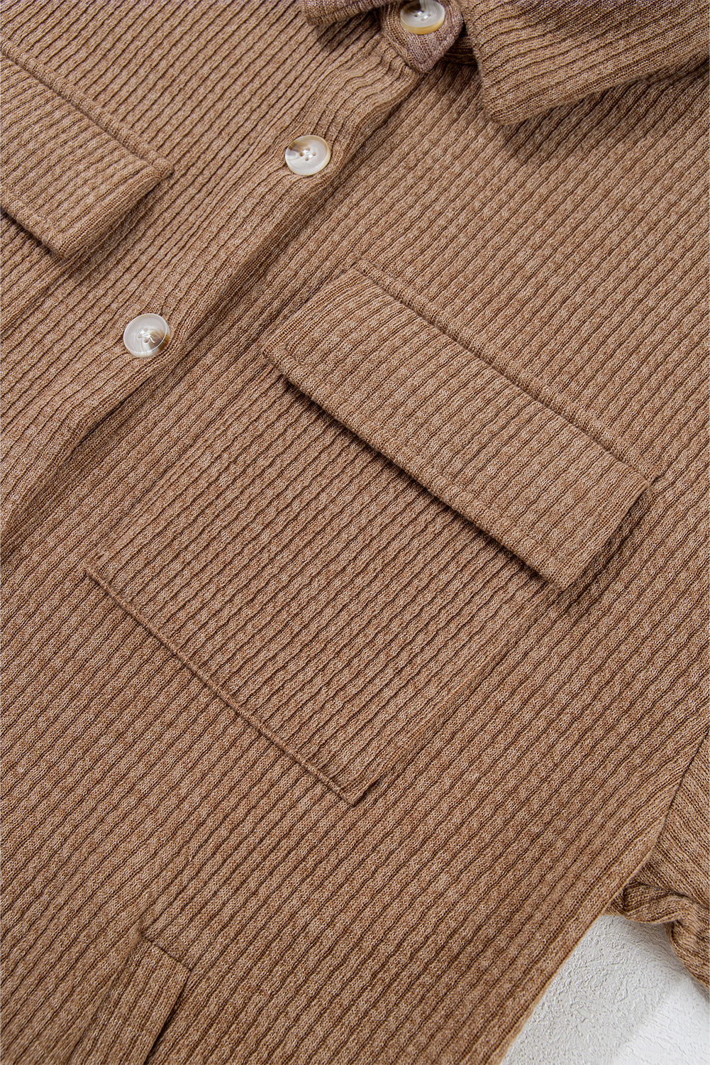 Dark Khaki Solid Color Corduroy Buttoned Long Sleeve Shacket - Glimmer Road