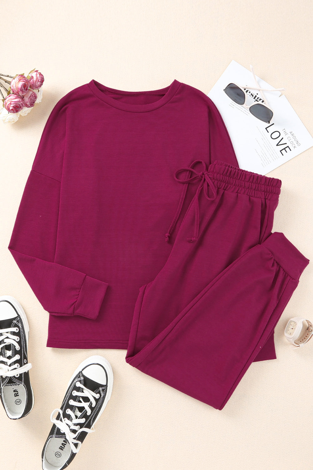Gray Long Sleeve Pullover and Jogger Pants Lounge Set - Glimmer Road