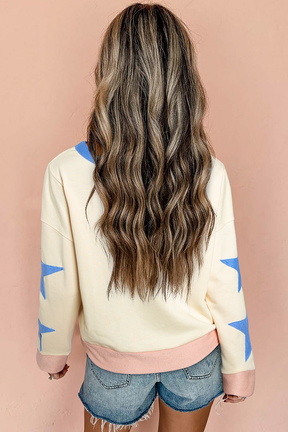 Beige Star Patchwork Exposed Seam Oversized Sweatshirt - Glimmer Road