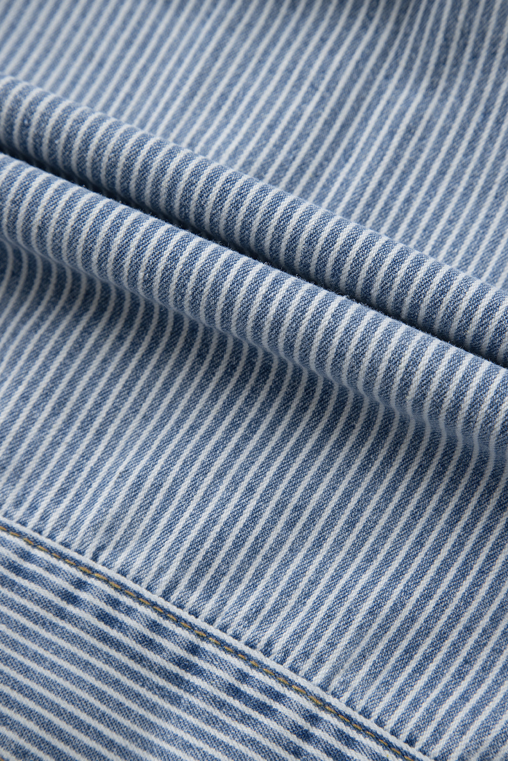 Sky Blue Stripe Washed Oversize Pocketed Denim Jacket - Glimmer Road