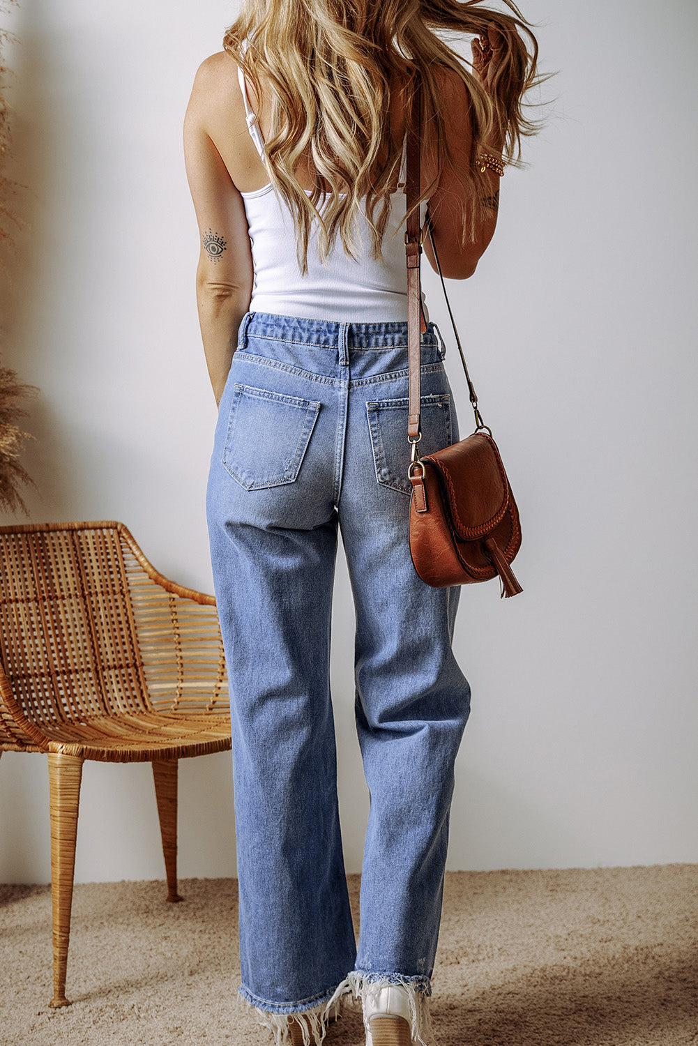 Ashleigh Blue Distressed Raw Hem Straight Leg High Waist Jeans - Glimmer Road