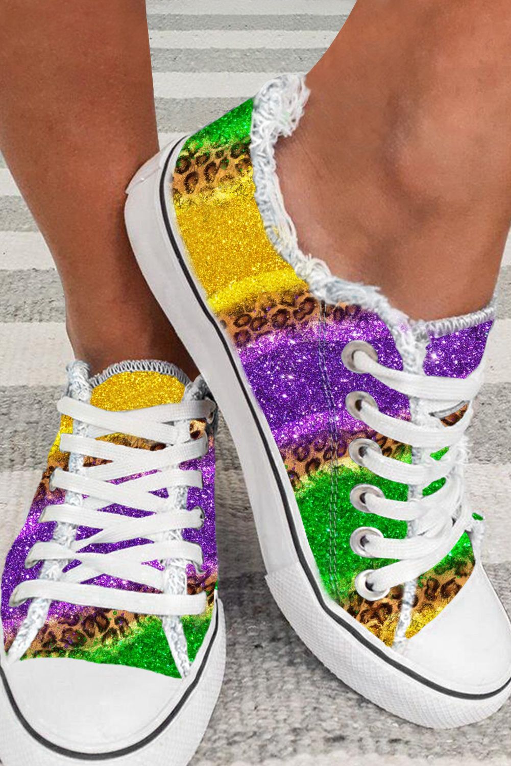 Multicolor Leopard Color Block Lace-up Canvas Shoes - Glimmer Road