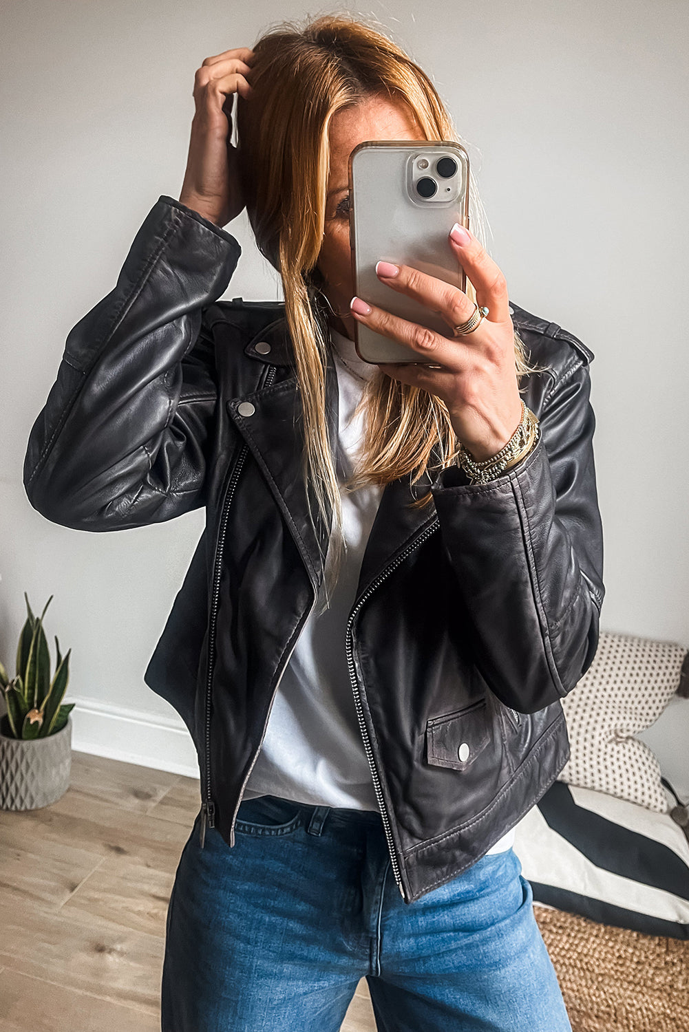 Black PU Leather Lapel Collar Zipper Jacket - Glimmer Road
