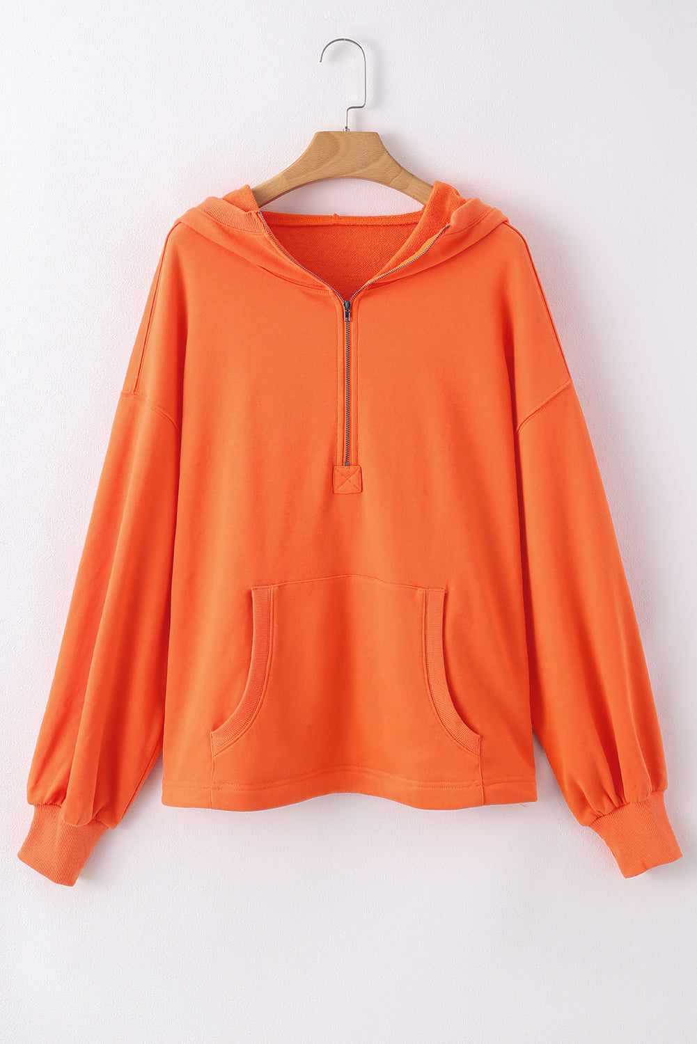Orange Solid Kangaroo Pocket Half Zipper Oversized Hoodie - Glimmer Road