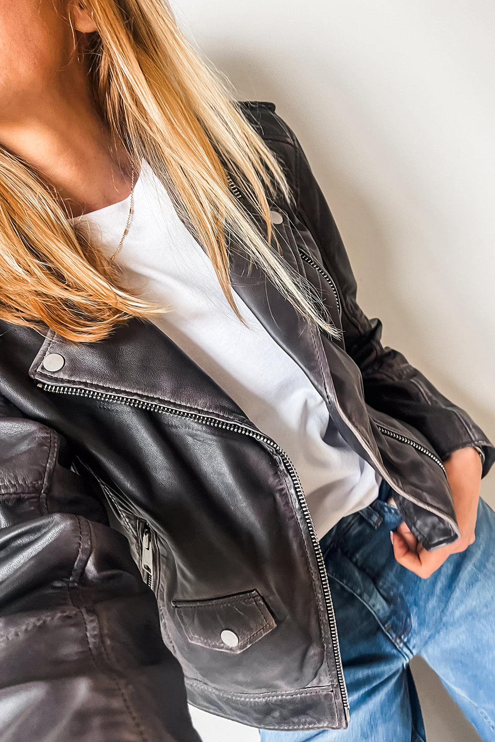 Black PU Leather Lapel Collar Zipper Jacket - Glimmer Road