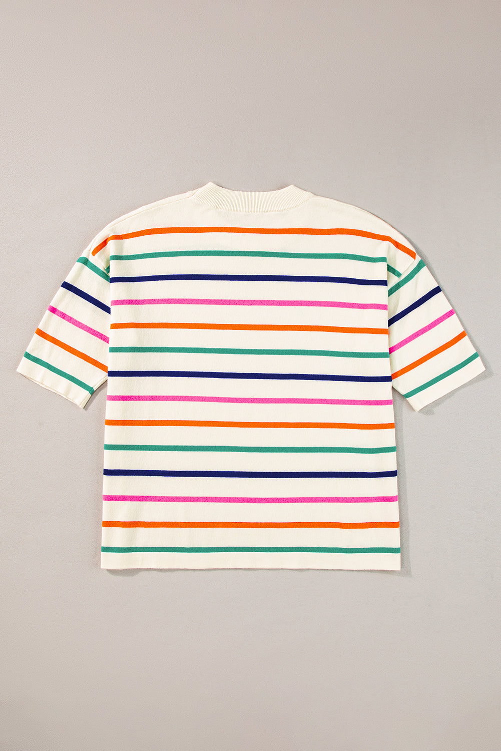 Beige Stripe Dropped Short Sleeve Boxy Fit Knitted Top - Glimmer Road