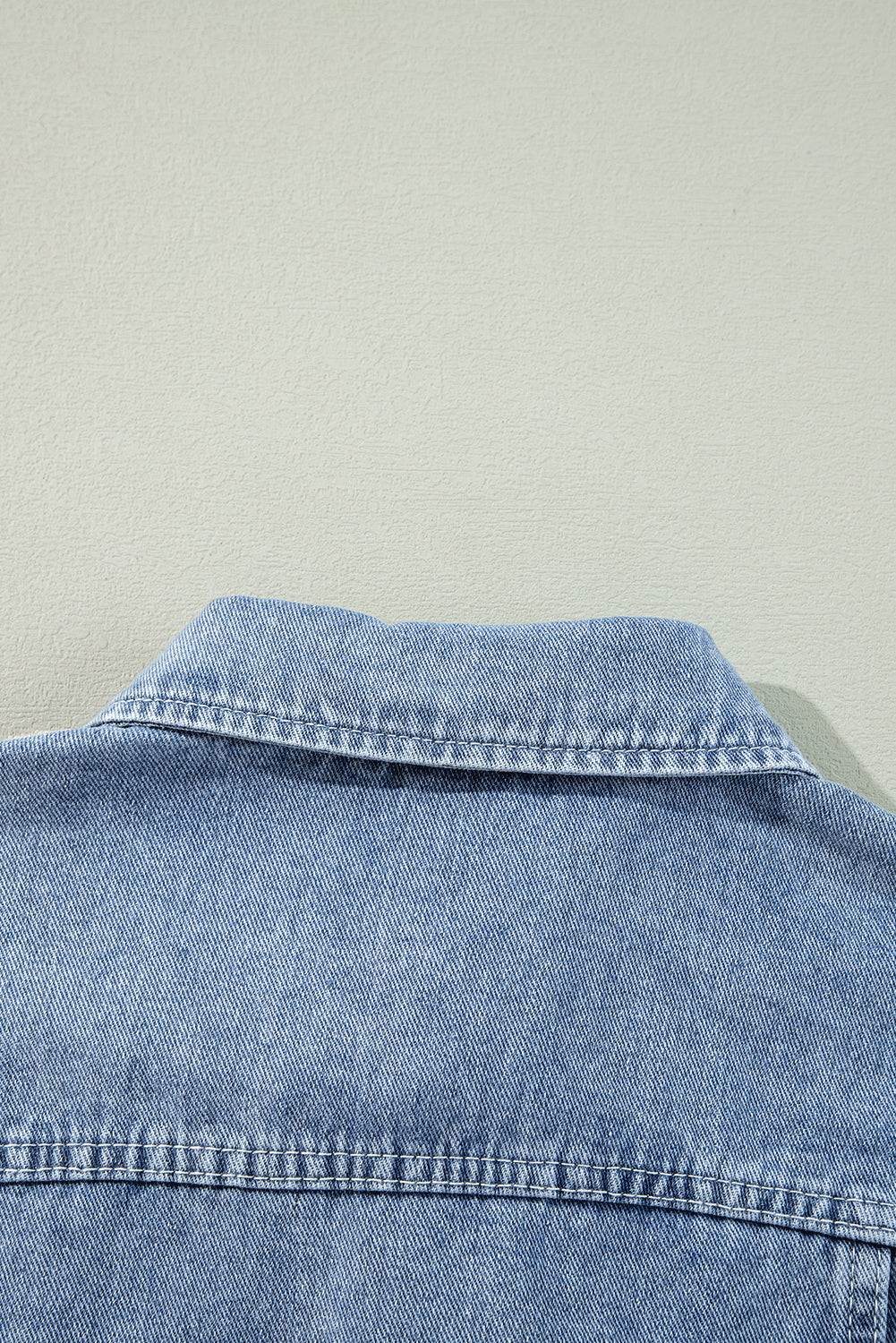 Beau Blue Ruffle Raw Hem Flap Pockets Denim Jacket - Glimmer Road