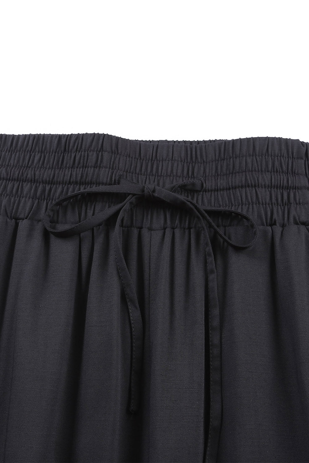 Black Drawstring Elastic Waist Casual Wide Leg Pants - Glimmer Road