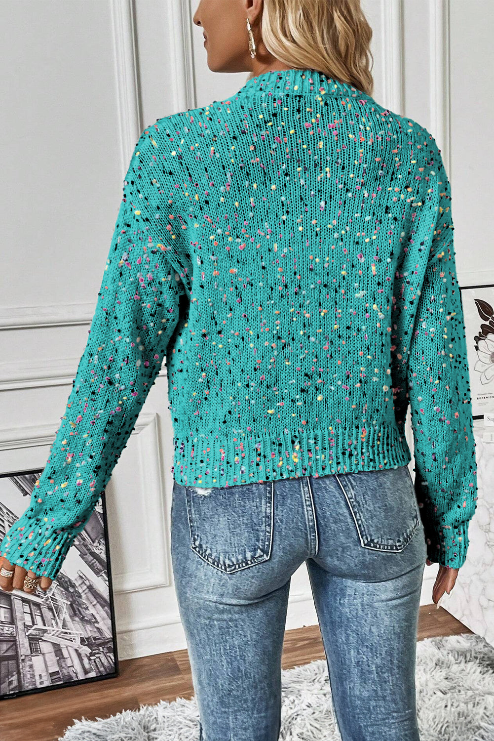Aruba Blue Multicolor Confetti Sweater Cardigan - Glimmer Road