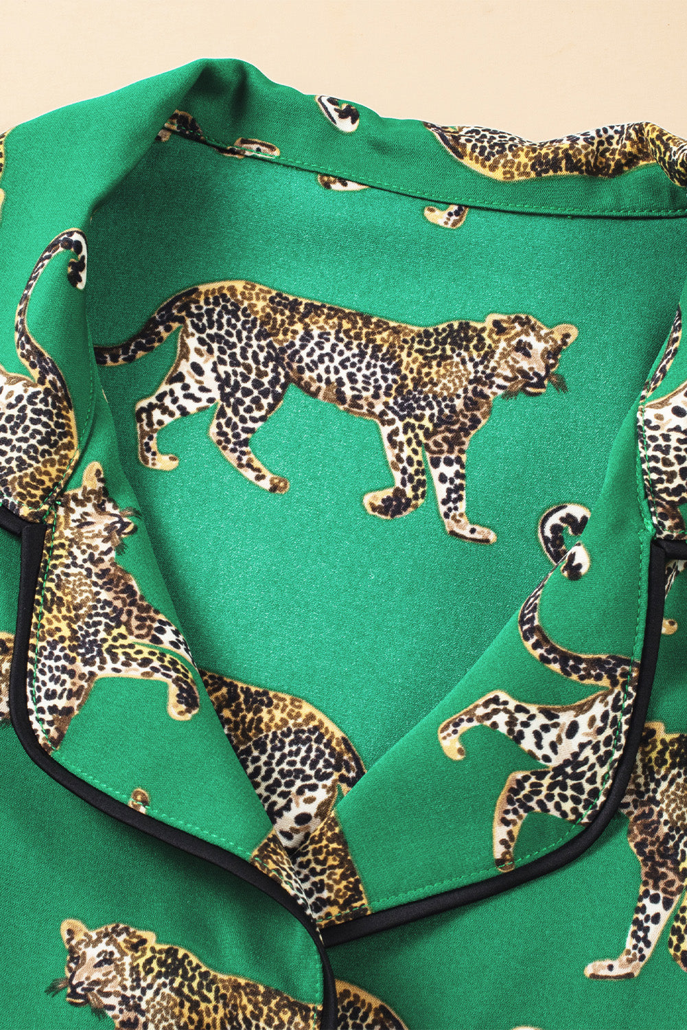 Green Cheetah Print Short Sleeve Shirt and Pants Pajama Set - Glimmer Road