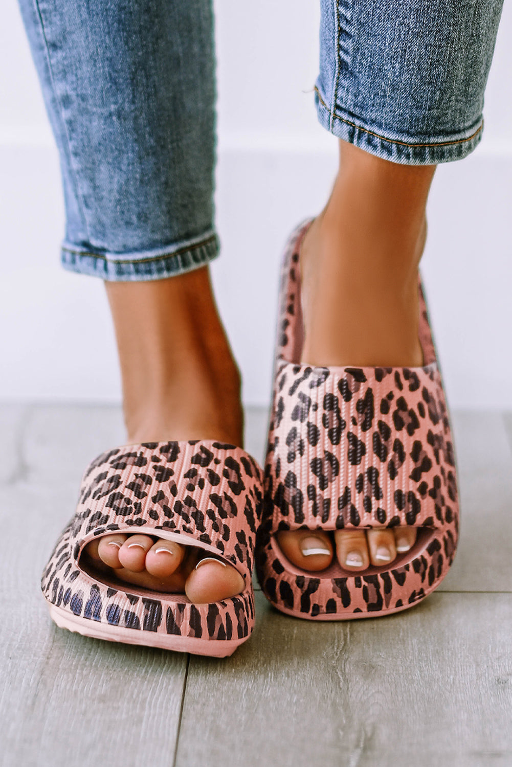 Pink Leopard Print Thick Sole Slip On Slippers - Glimmer Road