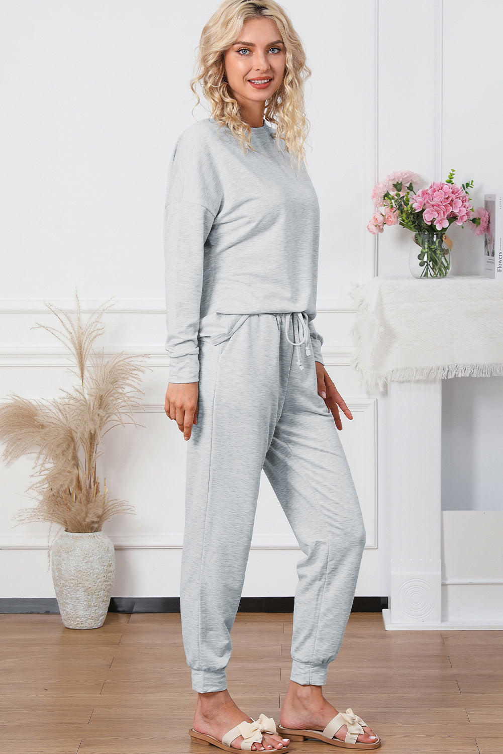 Gray Long Sleeve Pullover and Jogger Pants Lounge Set - Glimmer Road