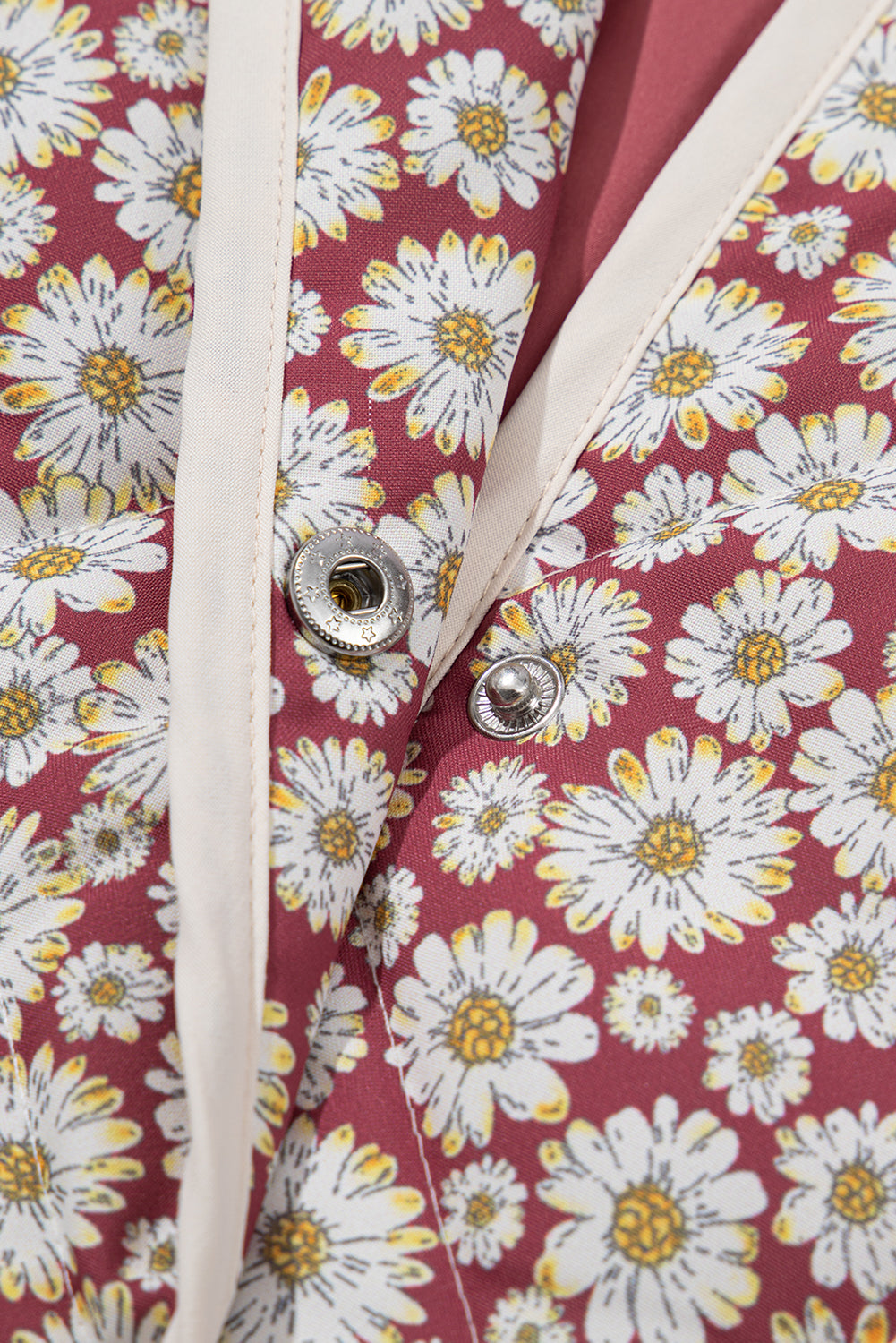 Pink Floral Print Contrast Edge Stand Neck Coat - Glimmer Road