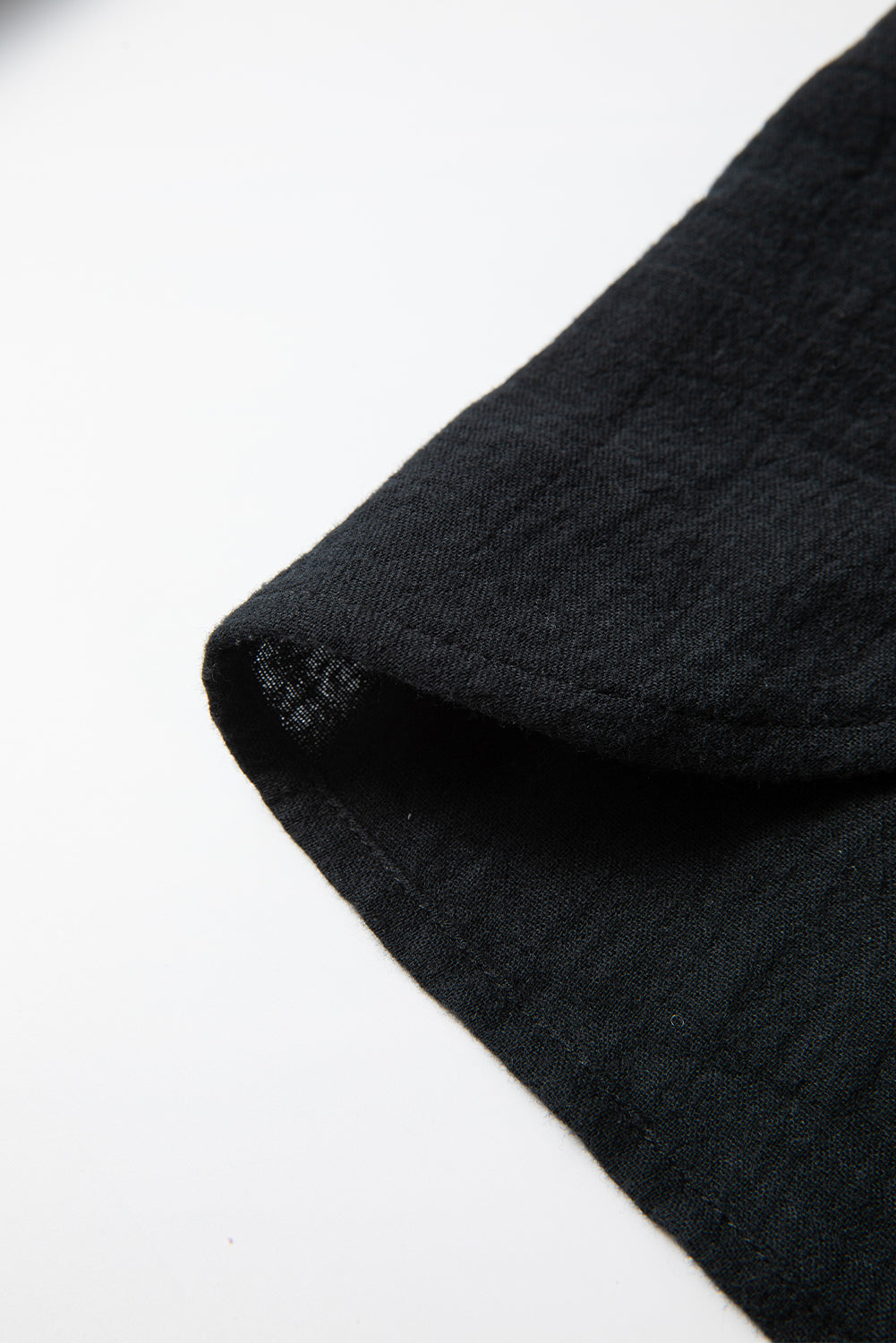 Black Textured Ruffled Trim Buttoned Loose Fit Shirt - Glimmer Road