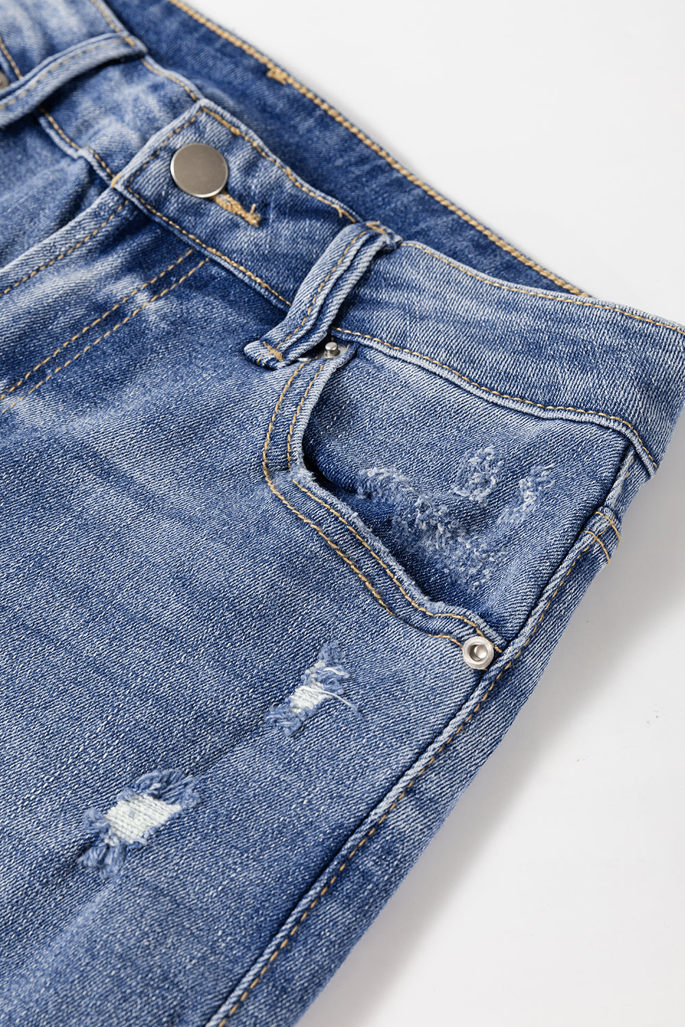 Ashleigh Blue Distressed Raw Hem Straight Leg High Waist Jeans - Glimmer Road