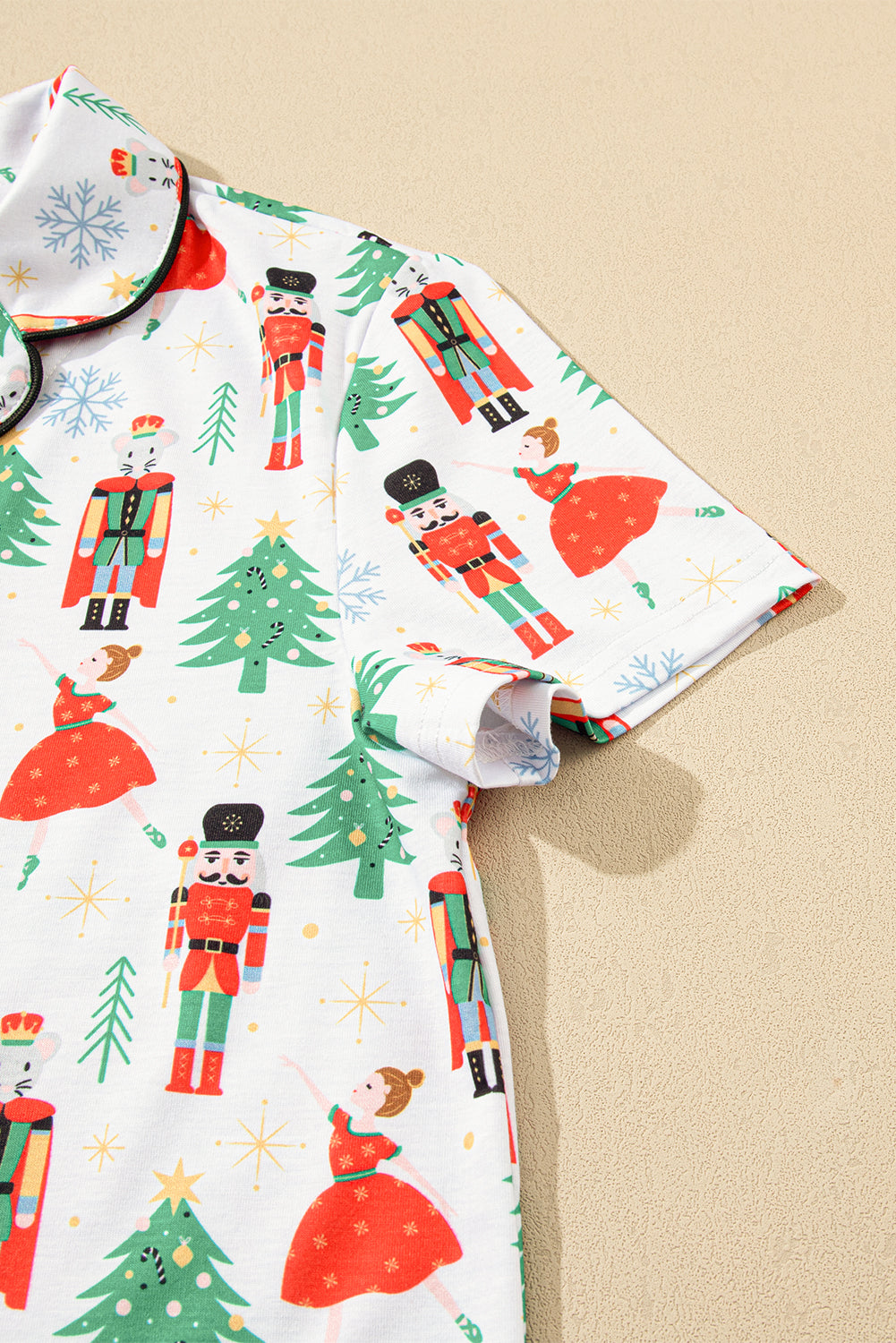 White Printed Christmas Pattern Buttoned Two Piece Sleepwear - Glimmer Road